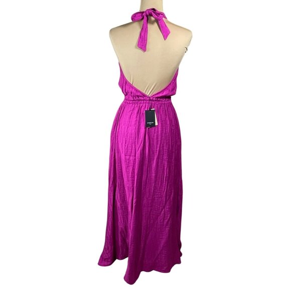 New Frnch Paris Alisier Halter Maxi Dress Fuchsia S Small Pink - Picture 3 of 9